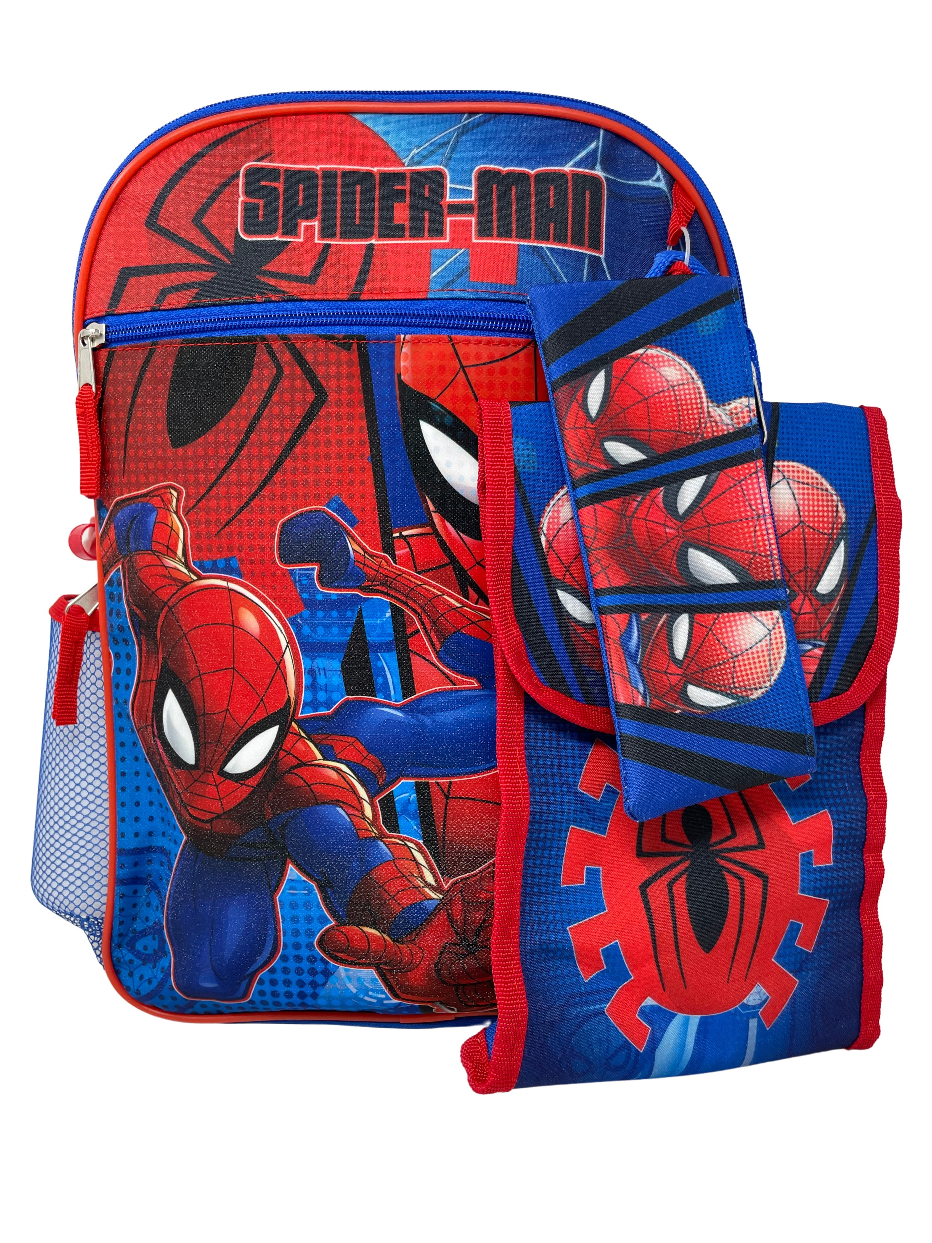 Spiderman 16 Backpack 4pc Set with Lunch Kit, Key Chain & Carabiner 