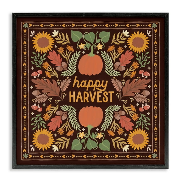 Stupell Industries Happy Harvest on Brown Landscape Painting Black Framed Art Print Wall Art, 12 x 12
