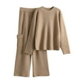 thumbnail image 3 of YOIAVAIOY Womens 2 Piece Outfits Soft Knitted Lounge Sets Crewneck Pullover and Cargo Wide Leg Pants Casual Solid Matching Sets Khaki Free Size, 3 of 4