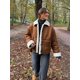 thumbnail image 2 of Abrigos de lana de cordero con contraste de una sola botonadura para mujer, chaquetas elegantes con bolsillos de solapa, chaquetas de gran tamaño, ropa de calle elegante de otoño 2024, 2 of 5
