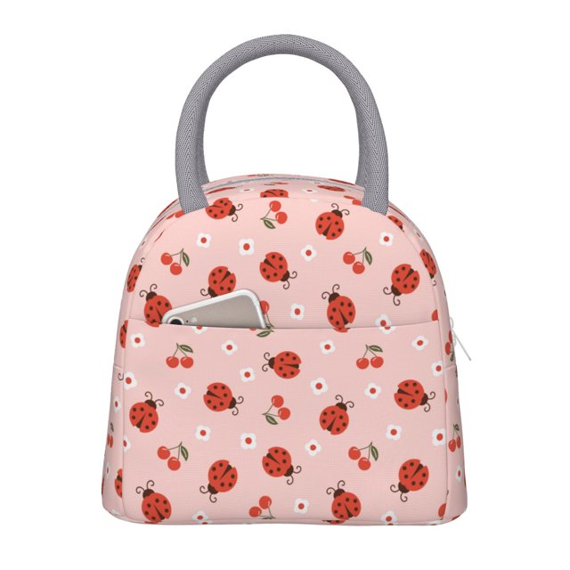 Fotbe Ladybug With Flower Bolsa de Almuerzo con Estampado, Lonchera Aislada, Contenedor de Comida Reutilizable Tipo Cooler a Prueba de Fugas