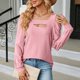 thumbnail image 5 of Camiseta de manga larga con cuello en U para mujer: prenda suave y cómoda para otoño/invierno, color liso, detalles recortados, estilo versátil., 5 of 8