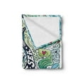 thumbnail image 2 of Whale Soft Flannel Fleece Throw Blanket, Mammal on Wavy Ocean Design Swimming to an Island Palm Trees Print, Cozy Plush for Indoor and Outdoor Use, 70" x 90", Blue Pink and Green, by Ambesonne, 2 of 5