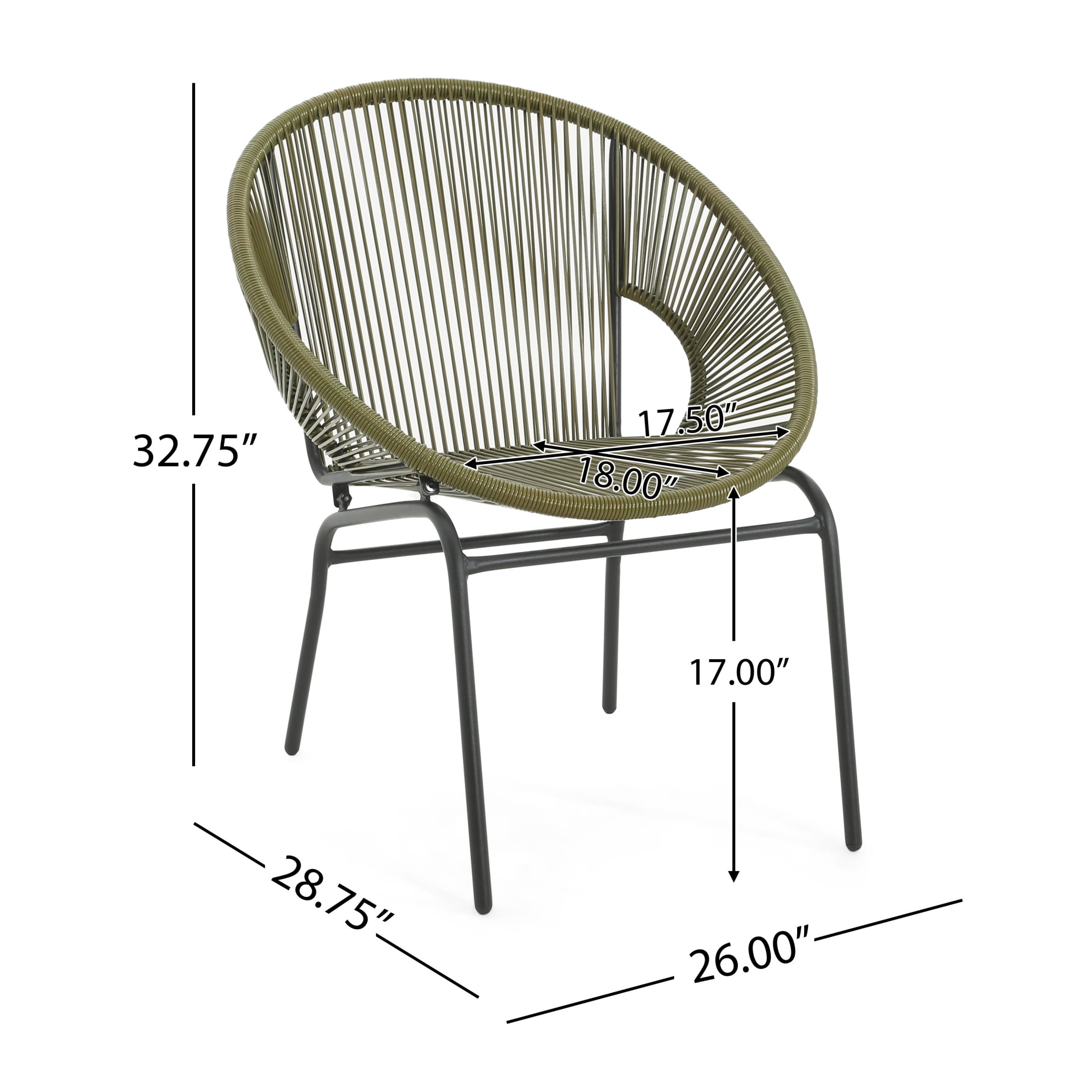 Modern Outdoor Woven Basket Club Chairs with PP Rattan and Iron Frame, Green, Set of 2