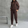 thumbnail image 5 of Women's Thermal Half Zip Sweatsuit Set, Fleece Lined Two Piece Outfit, Solid Color Pullover and Straight Leg Pants, Winter Workout Set, Running Yoga Outfit Coffee L, 5 of 9