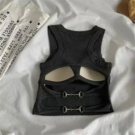 New Women Sports Tank Tops With Bra Pad Casual Crop Tops Backless Knitt Running Camisole For Women Y2K Streetwear Tops