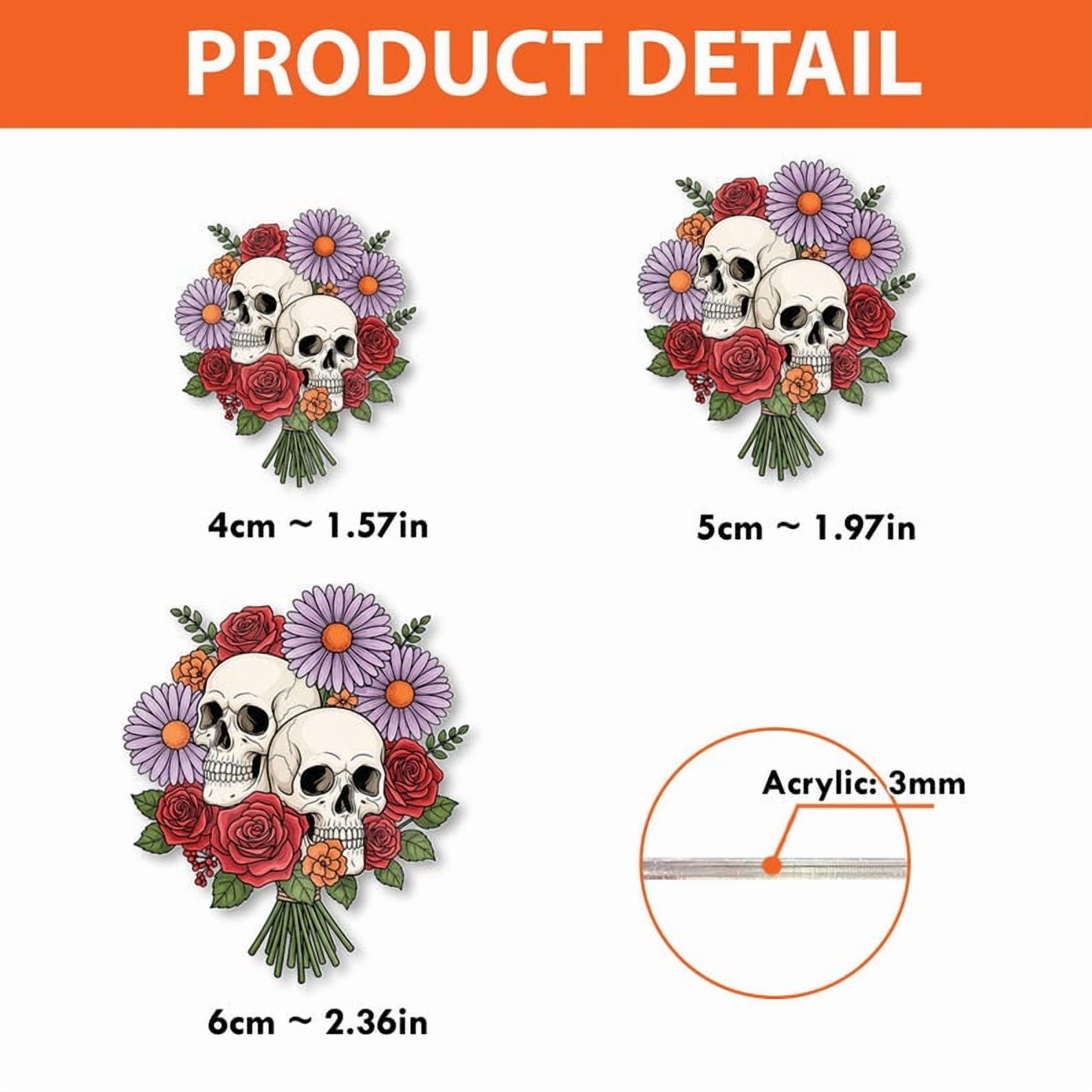 TiniDecor Skull and Flower Badge Reel, Gothic Floral Retractable ID Holder, Cute Gift for Nurses & Halloween Lovers