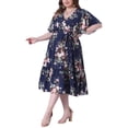 thumbnail image 4 of Vestido de verano de talla grande Agnes Orinda con volantes, corte envolvente en v, mangas cortas, vestido maxi casual con cinturón 3X azul marino, 4 of 6