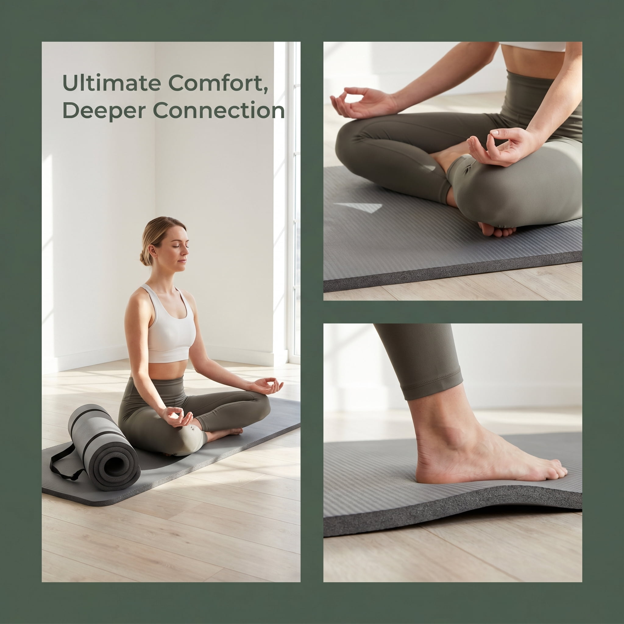 ZHANGJIA 71x24 Inches Extra Thick Yoga Mat 1-Inch High-Density Foam – Roll-Up Exercise Pad with Double-Sided Non-Slip Surface and Carrying Strap for Pilates and Home Workouts Gray