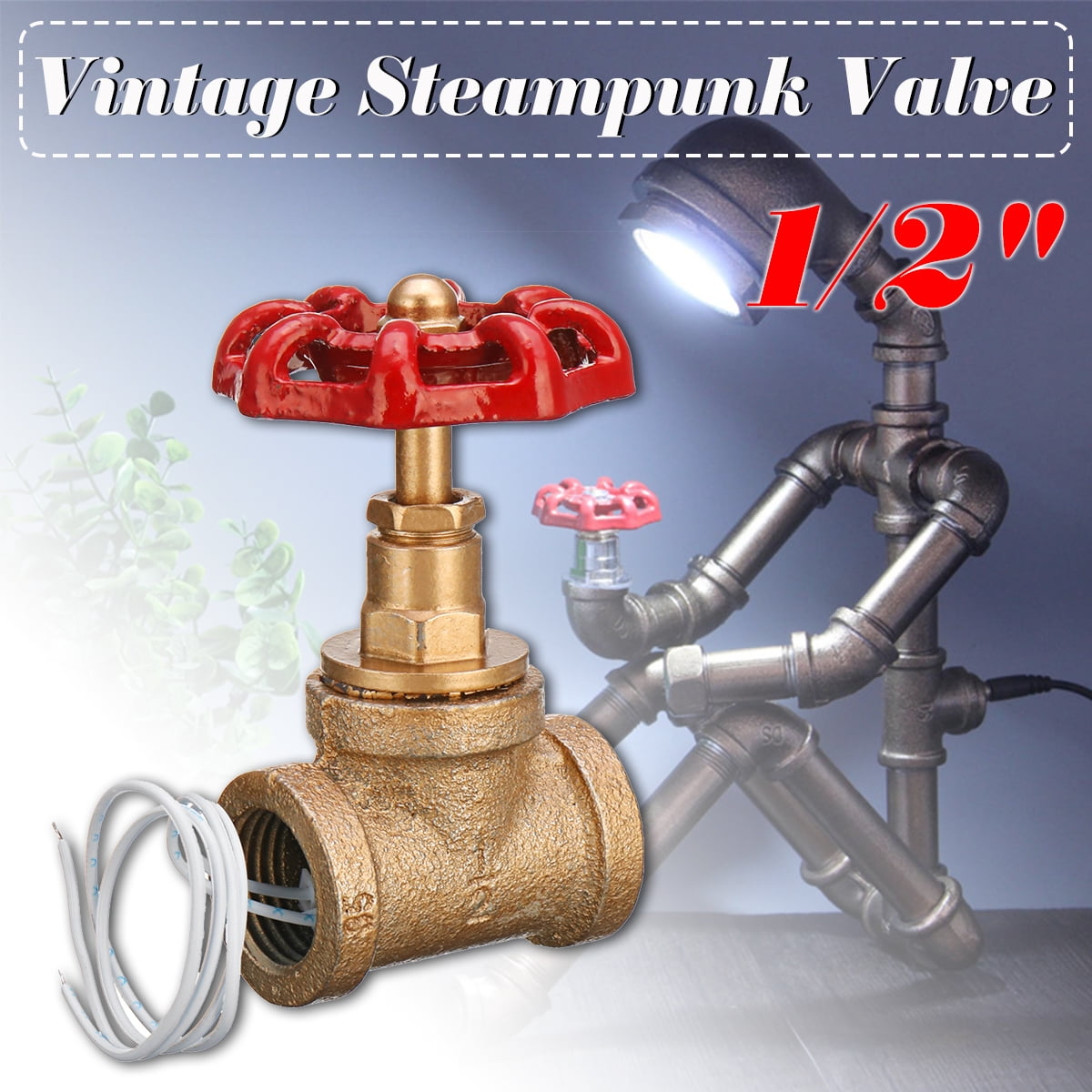 1/2'' Vintage Steampunk Stop Valve Light Switch For Water Pipe Lamp W/Red Handle 