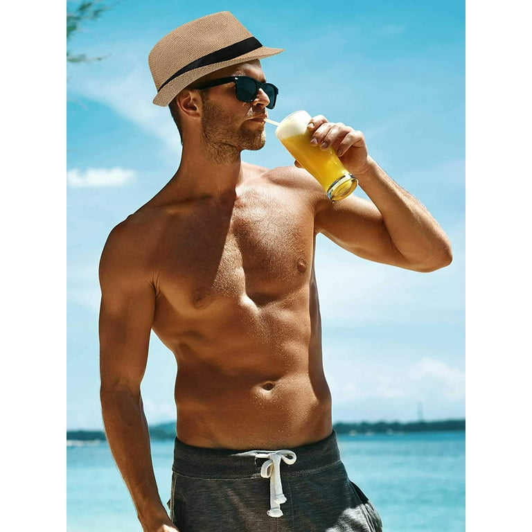 Leaqu unisex Summer Panama Straw Fedora Hat Short Brim Roll Up Cap Beach Sun Hat Classic for Men Women, Women's, Size: One size, Black
