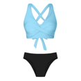 thumbnail image 6 of Women's High Waisted Bikini Sets 2 Piece Tummy Control Swimsuits V Neck Twist Front Bathing Suits(Light Blue,L), 6 of 6