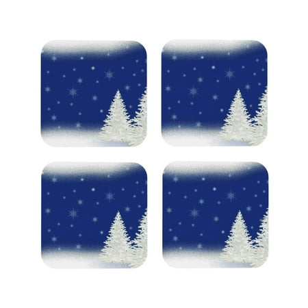 

Pofeuu Christmas Fir Tree Print Coasters for Drinks 4Pack PU Leather Coasters Bar Drink Coasters for Tabletop Protection Furniture from Damage-Square