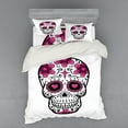 thumbnail image 2 of Sugar Skull Duvet Cover Set, Flowers and Hearts Swirls Cruciform Gothic Cultural Celebration Day, Bedding Set with Shams and Fitted Sheet, 3 Sizes, by Ambesonne, 2 of 3