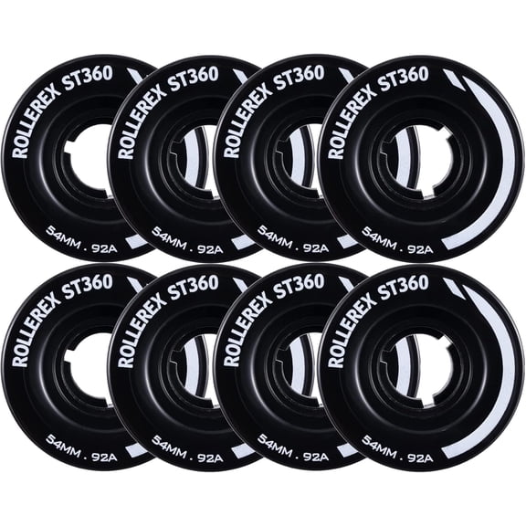 Rollerex ST360 92A Roller Skate Wheels (8-Pack) (Color Options) - Indoor Outdoor - Use for Quad Skate Wheel Replacement (Steel Black)
