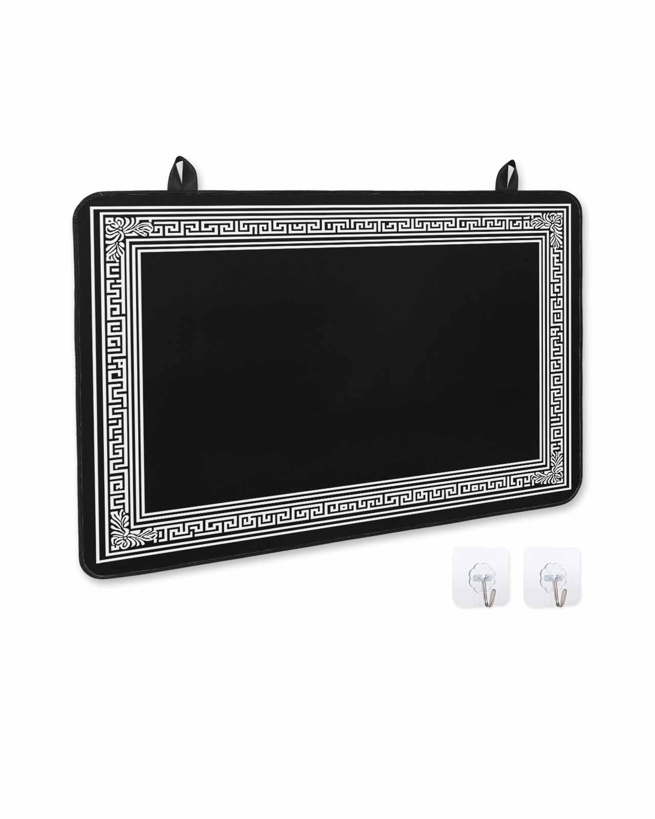 nqOlkjepod Large Induction Cooktop Protector Mat 24"x21", Black Geometric Stove Top Covers for Electric Stove, Country Farm Traditional Chinese Tile Stove Burner Cover Mats, Glass Top Stove Cover