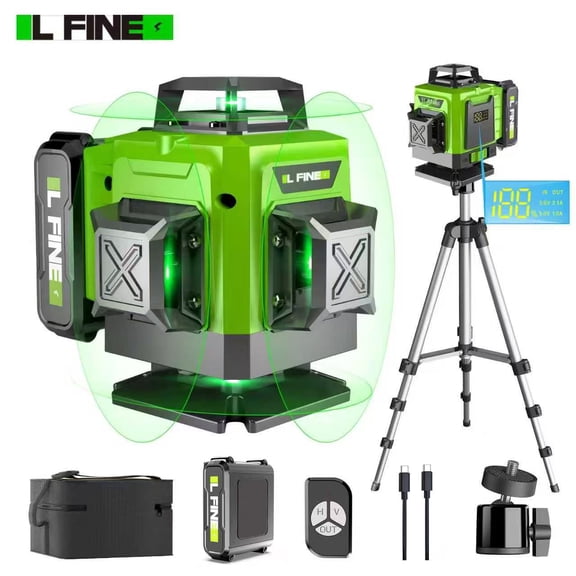 LFINE 4D Self-Leveling Laser Level, Plastic Alloy Material - 4x360° Cross Line with Tripod, 4800mAh Battery, Durable Case for Construction & Tile Work