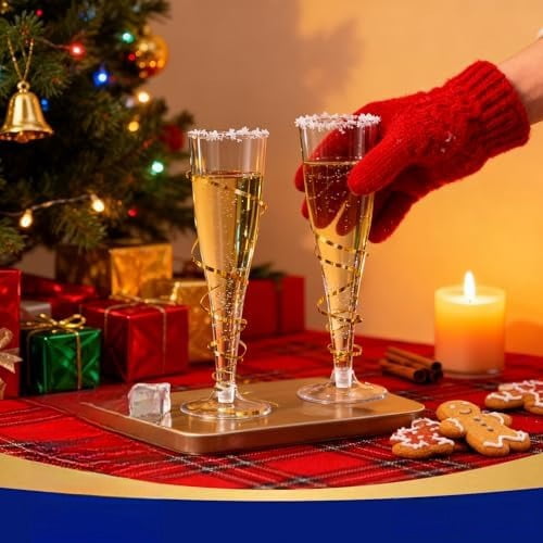 50 Pack Plastic Champagne Flutes Disposable 4.5 oz Clear Plastic Champagne Glasses Suitable for Wedding, Thanksgiving Day, Christmas