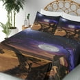thumbnail image 3 of Ambesonne Moon Fitted & Top Sheet Set with Shams, Desert Night Nebula Stars, Caramel Purple, 3 of 5