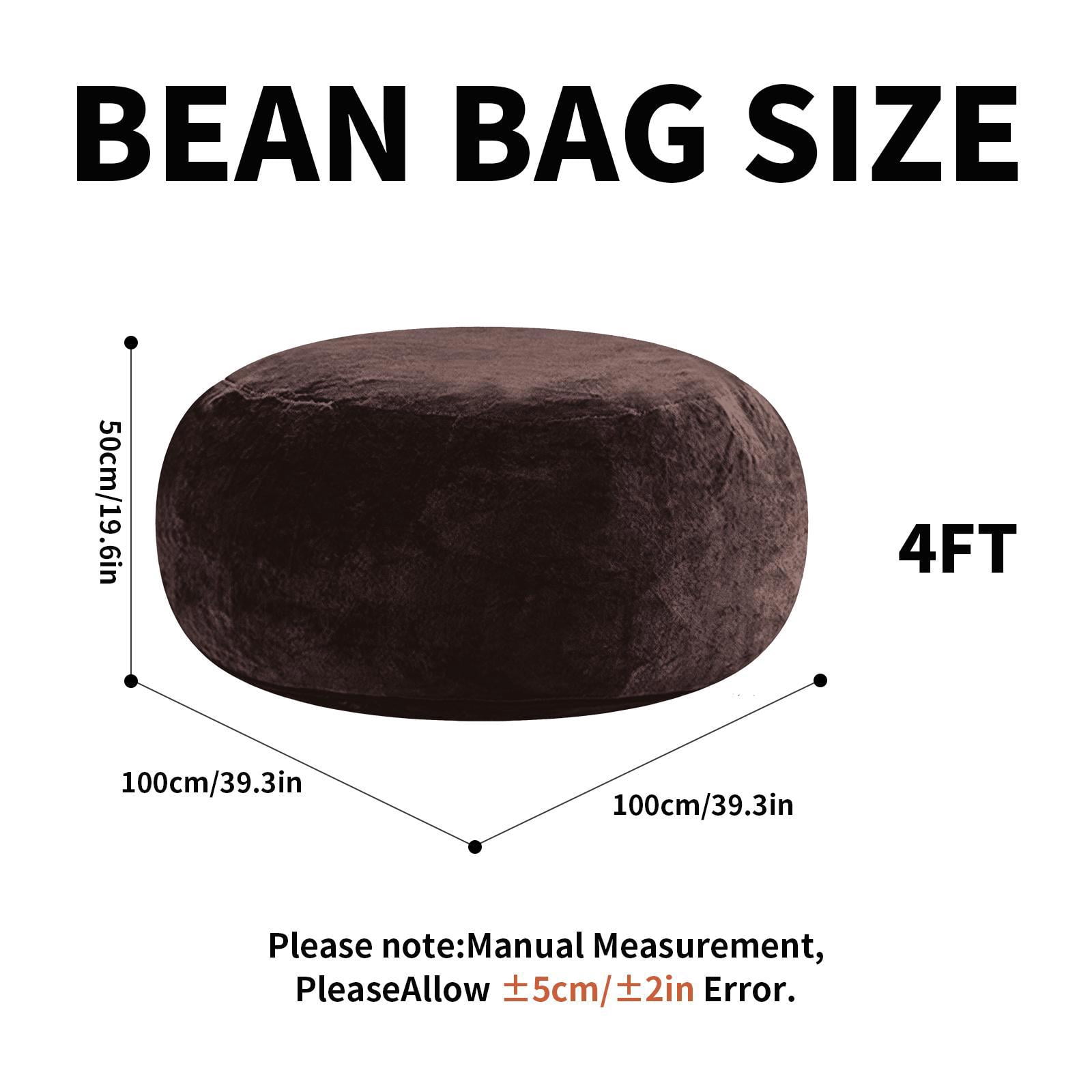 Hommoo 4FT Bean Bag Chair, Memory Foam Filling Soft Sofa with Flannel Cover, Round Sofa for Living Room, Bedroom, College Dorm, Brown