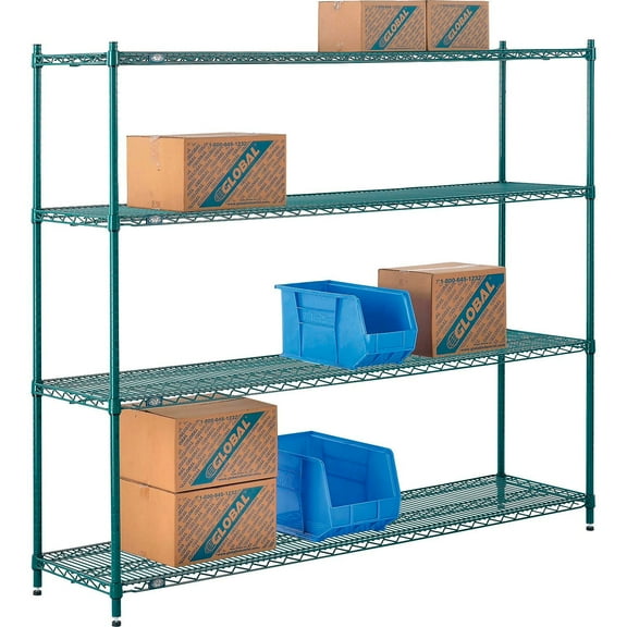 Nexel 4 Shelf Poly-Green Wire Shelving Unit Starter 72""W x 18""D x 54""H