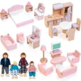thumbnail image 1 of Juego de muebles para casa de muñecas Kizfarm de madera con 4 muñecas familiares, 26 piezas, 1 of 7