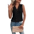 thumbnail image 2 of Women'S Guipure Lace V Neck Vest Tank Top Sleeveless Workwear Office Blouse Black L, 2 of 8