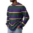thumbnail image 5 of Men's Stripe Crewneck Waffle Knit Print Pullover Sweatshirt, Long Sleeve Casual Daily Top for Fall Spring,Purple,2XL, 5 of 9