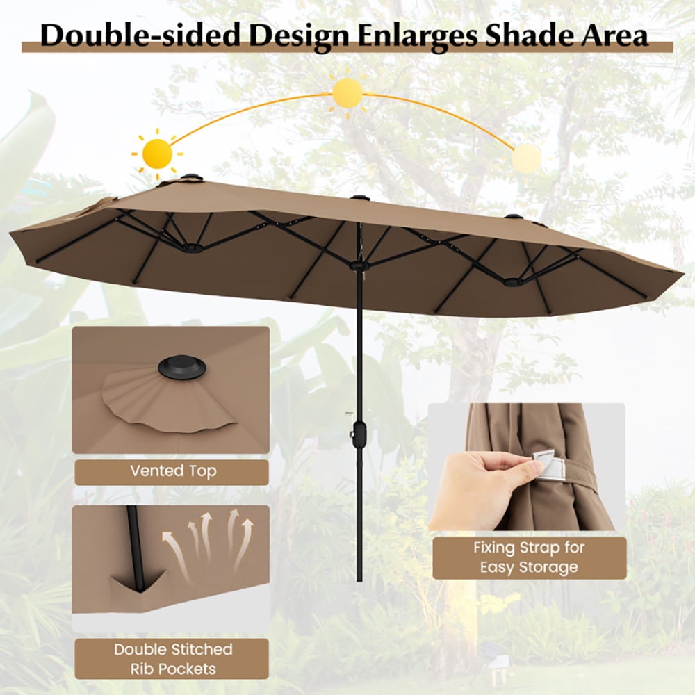 Aimee Lii 13FT Double-sided Patio Twin Table Umbrella with Crank Handle, Outdoor Umbrellas for Patio, Tan