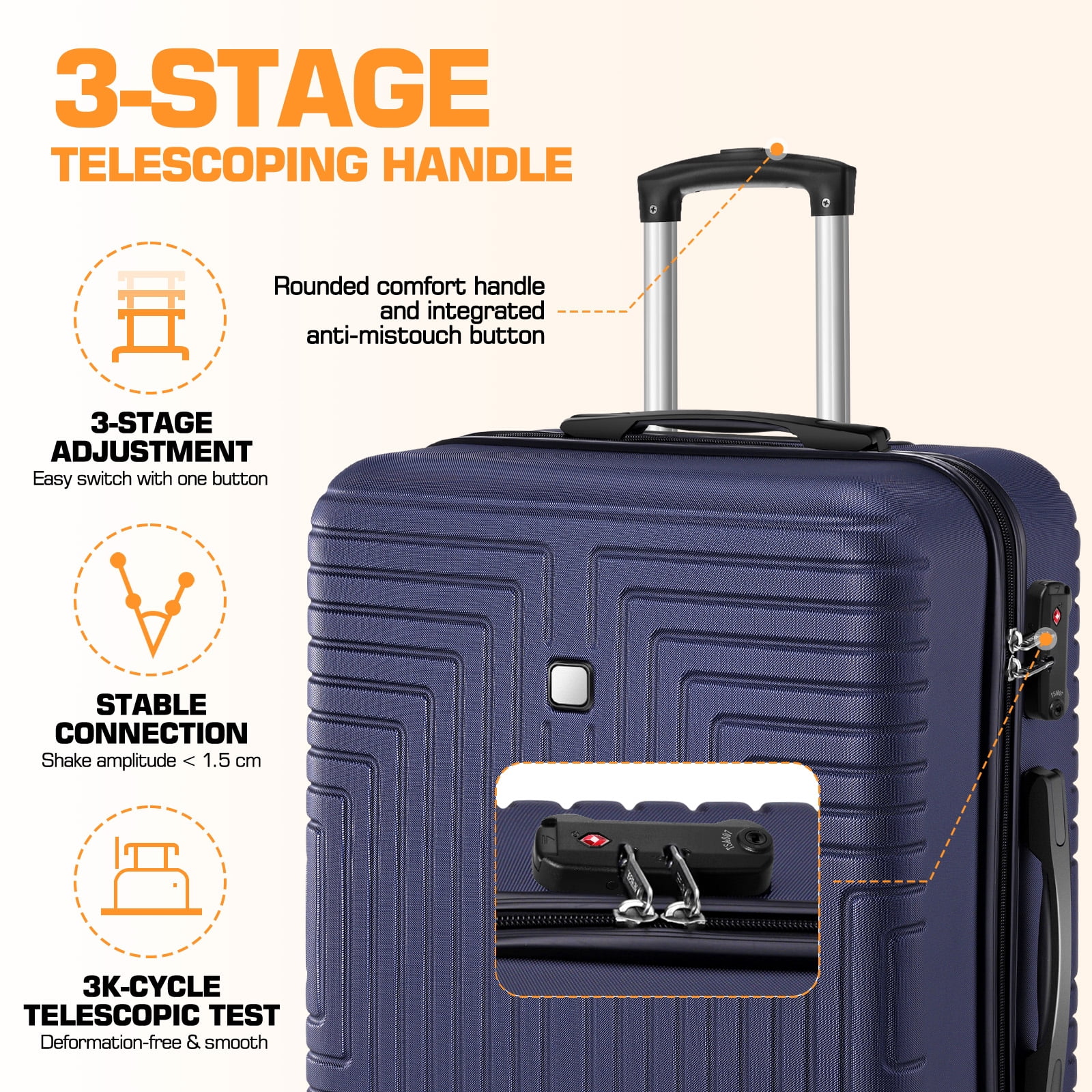 HOTEEL 20/24/28in Luggage Sets 5 Piece, PC Hardshell Suitcase with Spinner Wheels TSA Lock, Lightweight Travel Carry on Luggages with Luggage Bag&Toiletry Bag for Women and Men, Blue