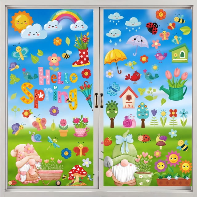 Ovzne Spring Window's Tight Glass Window 9Sheets Flower Window Been For Glass Window Butterflies Easter Window Flower Window Stickers On Clearance