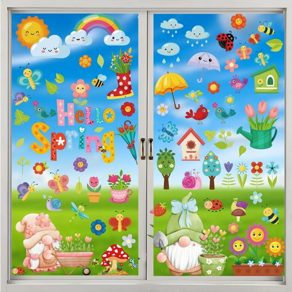 Spring Window'S Tight Glass Window 9Sheets Flower Window Been for Glass Window Butterflies Easter Window Flower Window Stickers Spring Static Window Stickers,Showcase Doors,Dwarves,Flow Home Decor