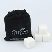 Xecvkr Whiskey Stones Gift Set of 4 Natural Soapstone Chilling Cubes with Velvet Pouch for Drinks Reusable Freezer Safe No Watering Down