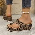 thumbnail image 5 of Dweltoz Womens Leather Wedges Sandals Ring Toe Slip-On Bunion Flip Flops Comfortable Sandals Summer Casual Light Weight Footwear,Leopard Print 39, 5 of 9