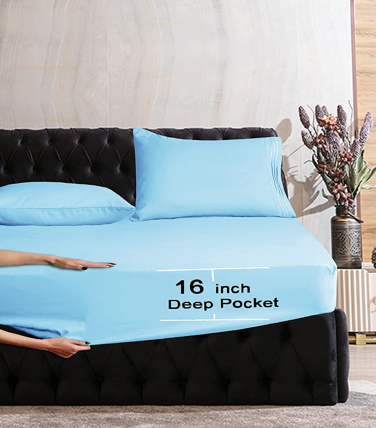 1500 Series Soft 1-Piece Fitted Sheet, Full Aqua