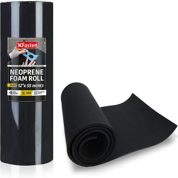 XFasten Neoprene Foam Roll Weather Resistant 12 x 55 inches Black Craft Soundproofing