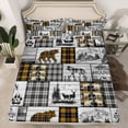 thumbnail image 5 of Rustic Farmhouse Bedding Sheets Retro Buffalo Plaid Bear Deer Wolf Sheet Set Twin Cabin Lodge Bed Sheets Country Hunting Woodland Animal Wildlife Top Flat Sheet Black Yellow Grey, 5 of 6