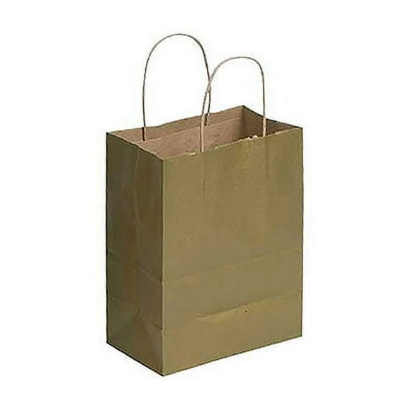 SSWBasics Medium Metallic Gold Paper Shopping Bags - 8 ¼”L x 4 ¾”D x 10 ½”H - Case of 100 - Metallic Gold Gift Bags Medium - Boutique Paper Shopping Bags  To Go Bags  Gold Gift Bag for All Occasions