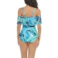 thumbnail image 6 of Lamuusaa Women Bikini Romper, Short Sleeve Off-Shoulder Floral / Leaf Print Swimming Summer, 6 of 9