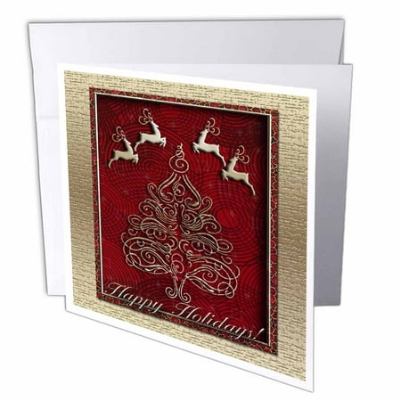 3dRose Reindeer and Christmas Tree Happy Holidays, Greeting Cards, 6 x 6 inches, set of