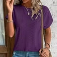 thumbnail image 6 of Tittly T Shirts for Women Spring Tops for Women Women's Spring Summer Solid Color Hollow Breathable Round Neck Loose Short Sleeved T Shirt Top Tshirts Shirts Basic Tees Purple L, 6 of 7