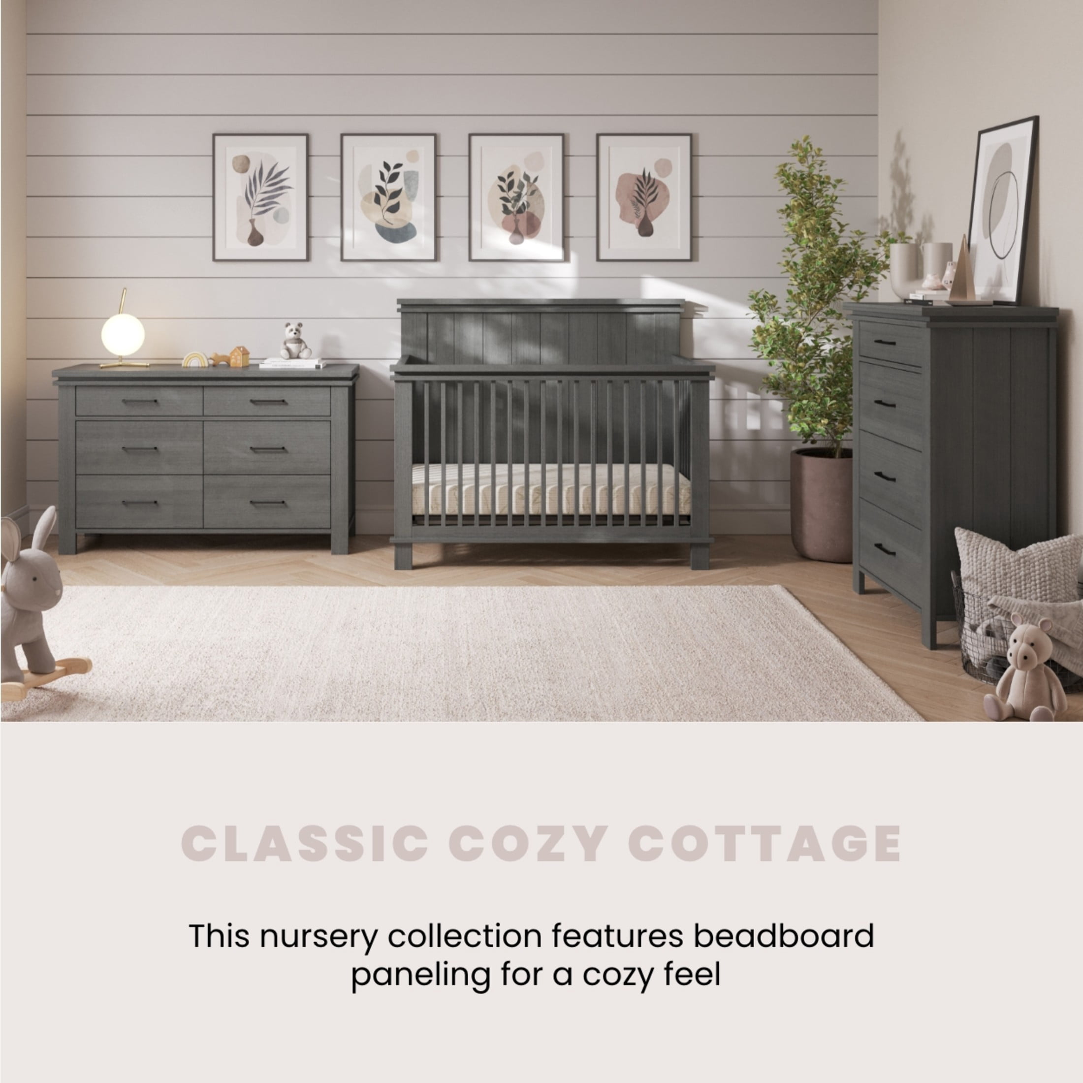 Child Craft Denman 4-in-1 Convertible Crib, Craftsman Panel Design, 2 Mattress Heights, Midnight Gray
