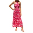 thumbnail image 2 of Franhais Women's Tie-Up Halter Dress, Flower Print Hollow-Out Sleeveless Backless Ruffle Hem Dress, 2 of 6