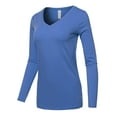 thumbnail image 2 of A2Y Women's Basic Solid Soft Cotton Long Sleeve V-neck Top T-shirt Blue Mist S, 2 of 3