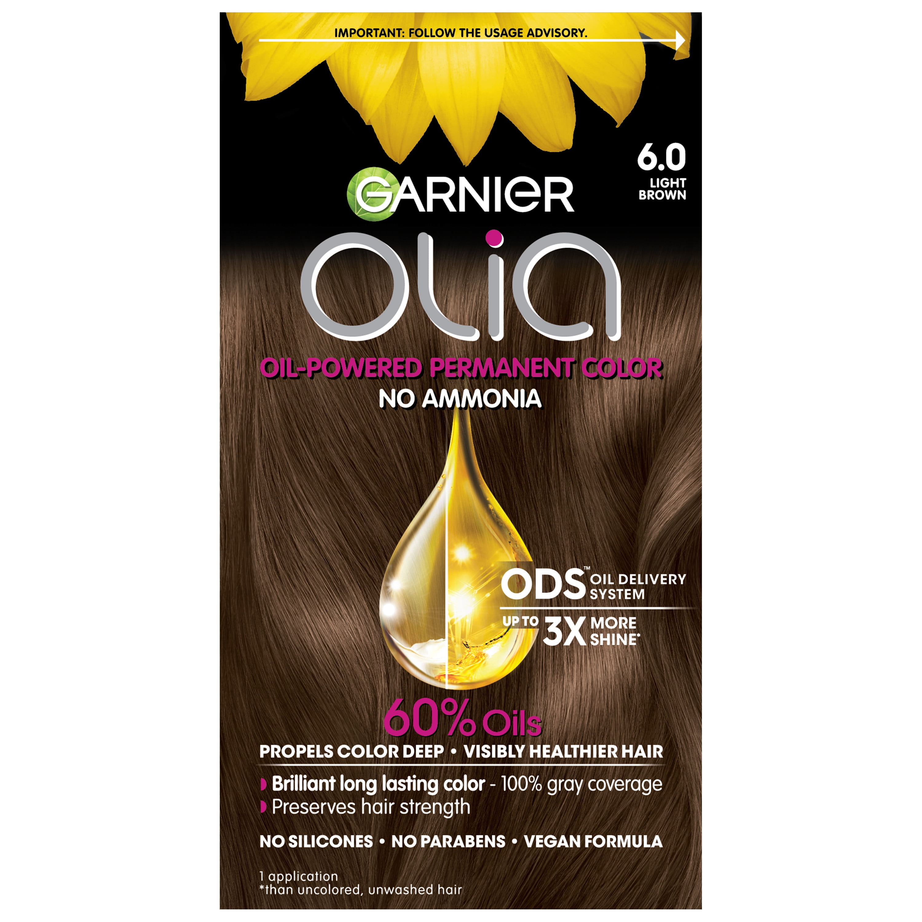 Garnier Olia Oil Powered Ammonia Free Permanent Hair Color, 6.0 Light  Brown, 1 kit - Walmart.com