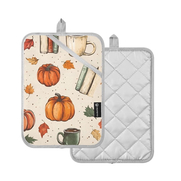 Yayeee Pot Holders Kitchen Heat Resistant with Pocket 7"x9.8" Cotton Oven Cooking Hot Pads, Beige Fall Coffee