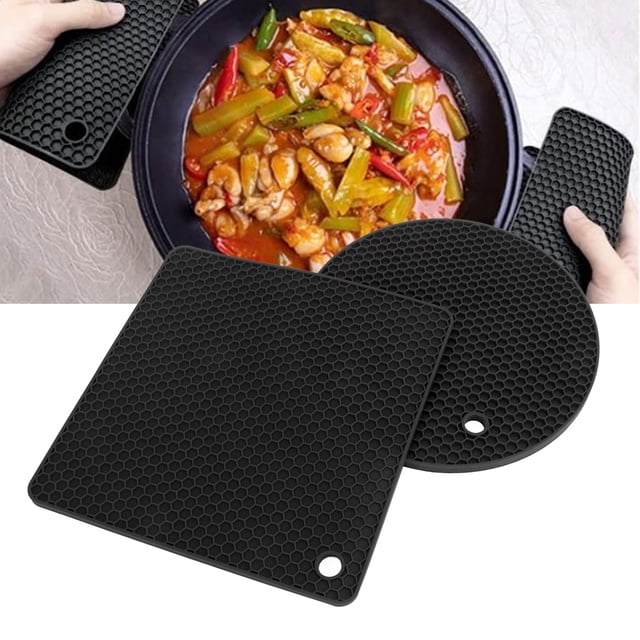 5 uds., 2 redondas, 3 cuadradas, alfombrilla de panal de silicona, almohadillas calientes multiusos para mesas de platos calientes, color negro