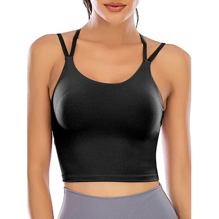 SAYFUT Women Girls Removable Paddeds Sport Bras Spaghetti Strap Yoga Bras for Gym Running Workout Fitness Bra Crop Tops Seamless Stretch Bra