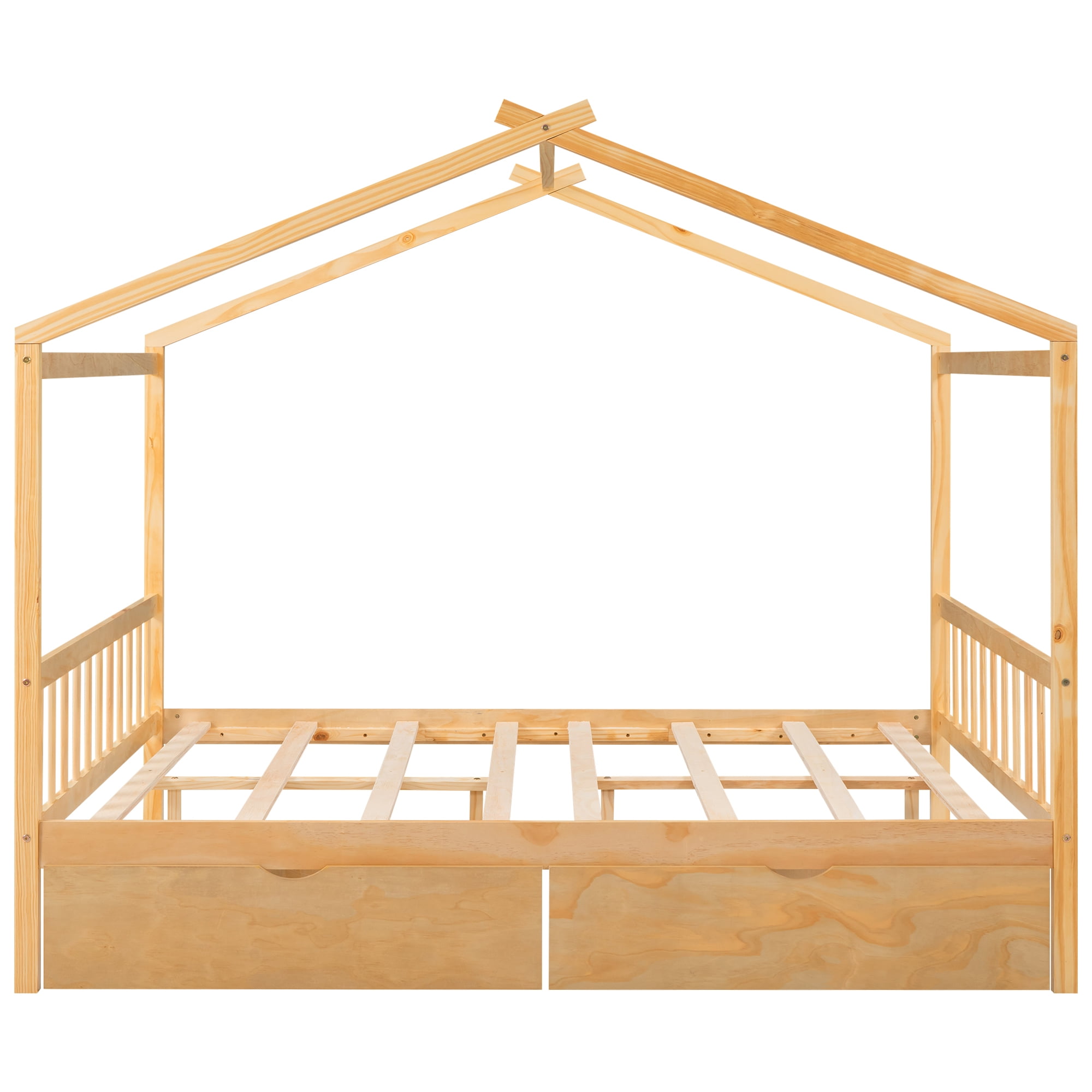 Aukfa Full House Bed with Storage Drawers, Wood Montessori Bed - Oak