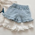 thumbnail image 3 of XBASW Baby Toddler Girls Soft Denim Shorts Solid Color Hot Pants Wooden Ear Edge Summer Jeans Shorts for 1-6 Years Kids, 3 of 9